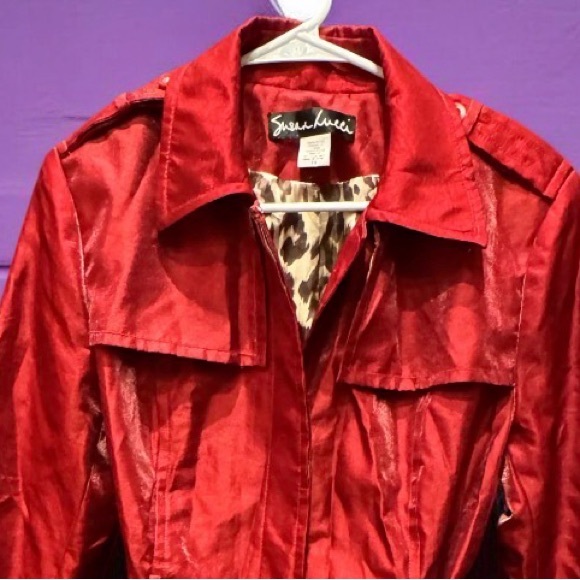 Susan lucci Vibrant Red Trench Coat size 14 - Picture 6 of 7